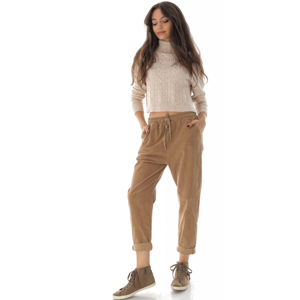 Casual corduroy trousers TR485 Beige with four pockets 