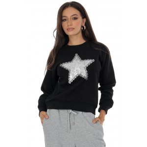 Casual cotton blend sweatshirt with a star motif  Black BR2880