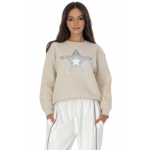 Casual cotton blend sweatshirt with a star motif  Beige  BR2883