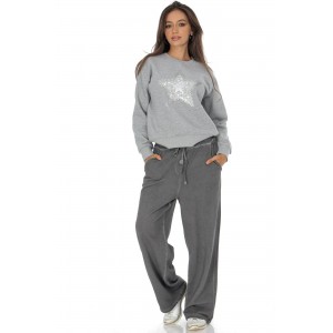 Casual cotton blend sweatshirt with a star motif Grey BR2882