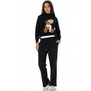 Casual cotton blend trousers with pockets, Black  TR547