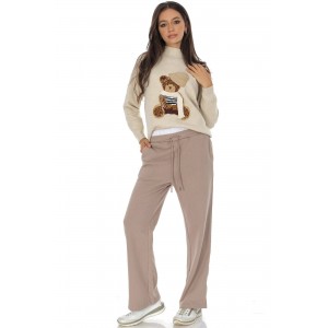Casual cotton blend trousers with pockets Beige  TR548