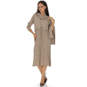  Chic 2 in 1 midi dress with a scarf Beige DR4790