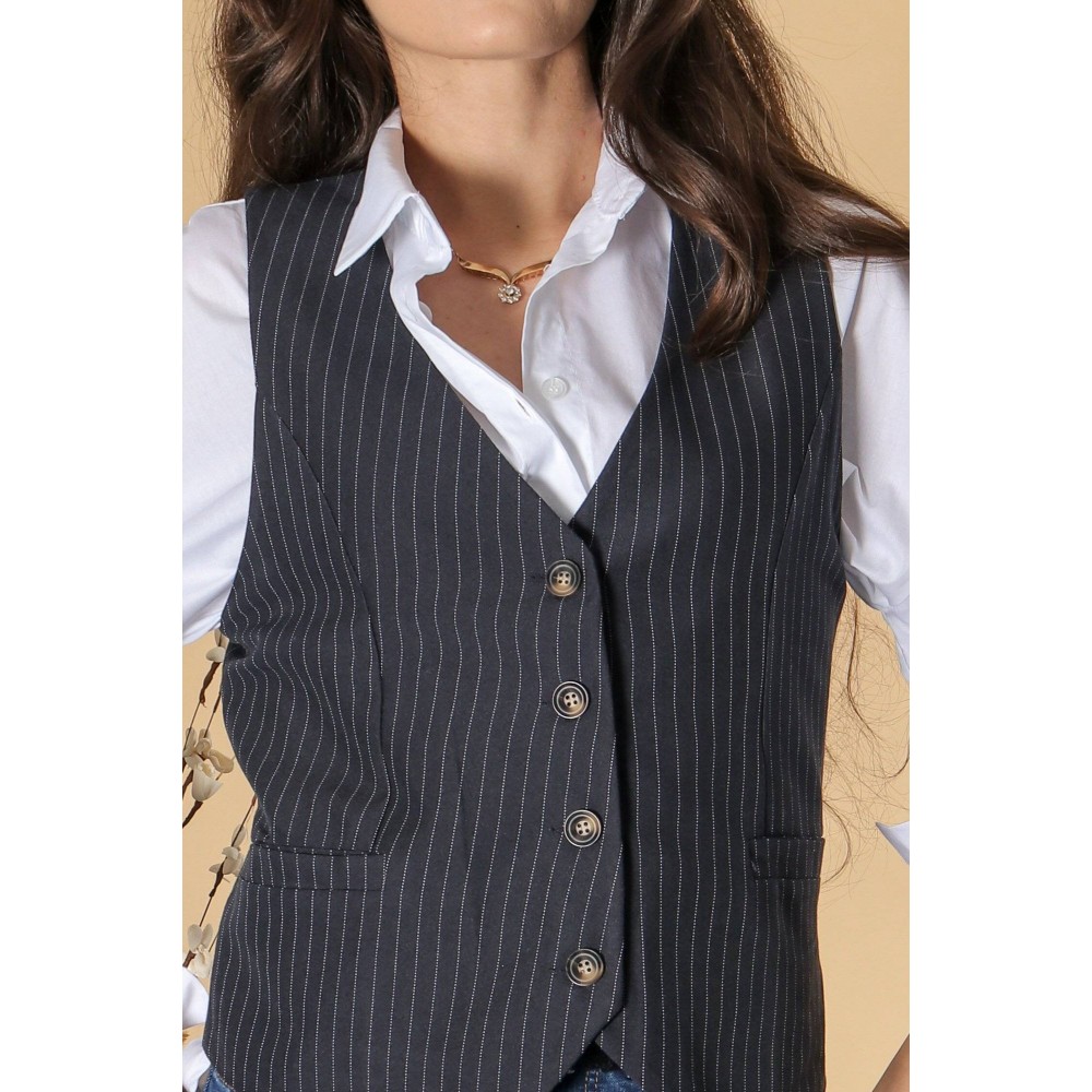 Classic waistcoat with contrasting stripes, Dark Grey, Aimelia Br2705