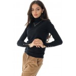 Elegant fine polo neck jumper with gold buttons, Black, Aimelia BR2671