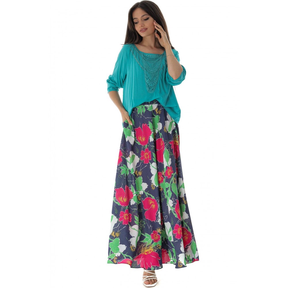 Full circle floral maxi skirt Aimelia Fr526 Multicoloured with pockets