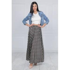 Maxi skirt in printed satin with pockets  FR553