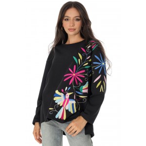 Womens casual sweatshirt with colourful embroidery Black  BR2893 