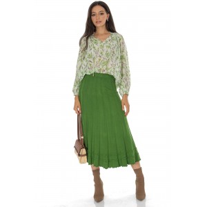 Knitted midi skirt with a frilled hem Green FR565