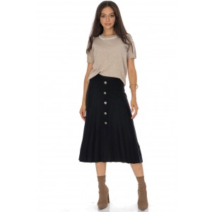 Knitted midi skirt with contrasting silver buttons Black FR561