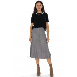 Knitted midi skirt with contrasting silver buttons Grey  FR563