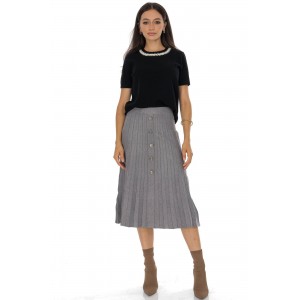 Knitted midi skirt with contrasting silver buttons Grey  FR563
