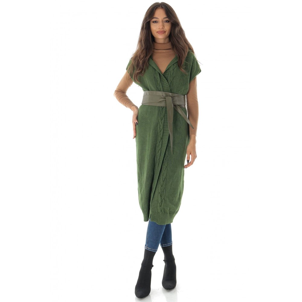 Long line cardigan BR2617 Green with a hood