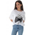 Oversized cotton top Aimelia BR2580 White with a bow detail
