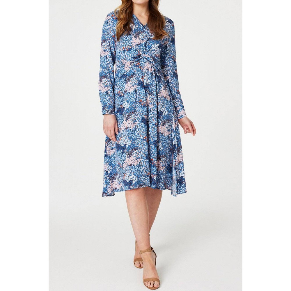 Viscose midi dress in Blue, in a delicate floral print Aimelia  DR4648