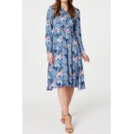 Viscose midi dress in Blue, in a delicate floral print Aimelia  DR4648