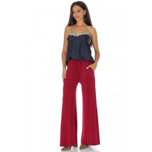 Casual knitted trousers with pockets Wine TR554