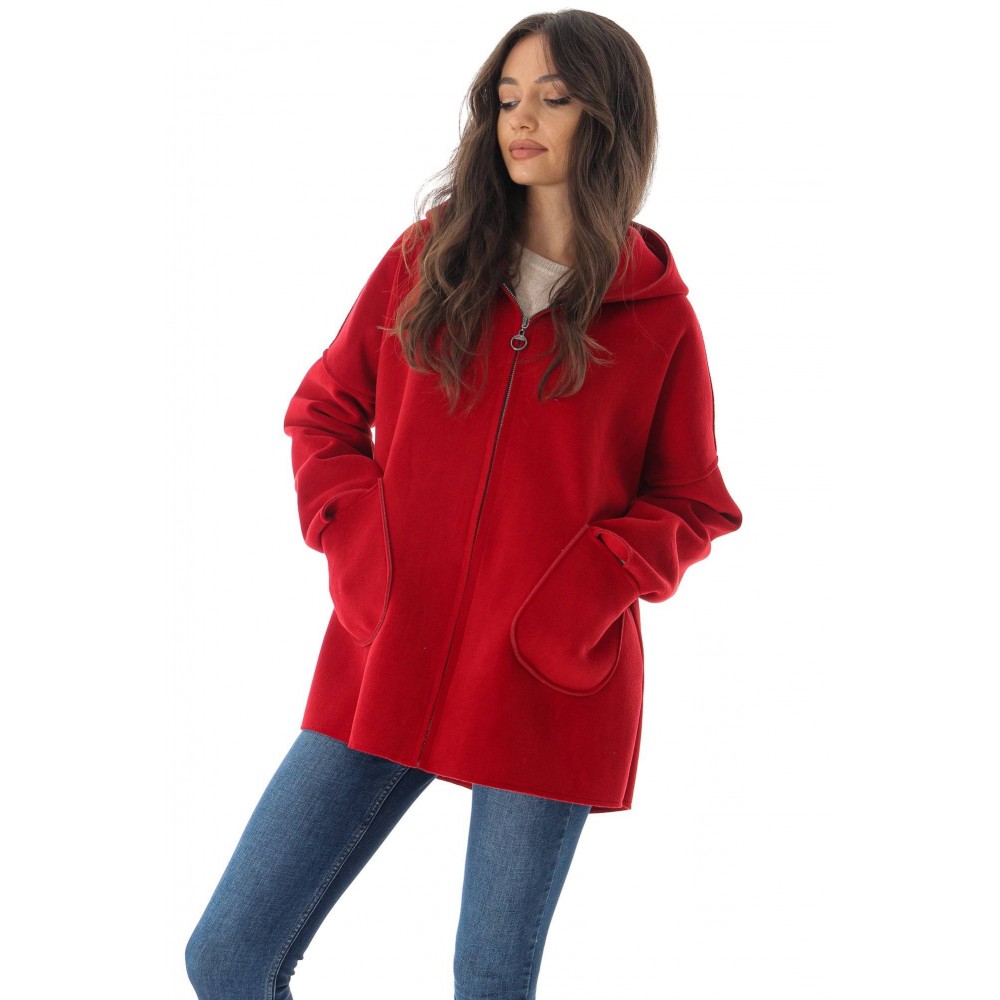 Short jacket JR627 Red with a hood and pockets 