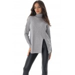 Soft high neck jumper with a cable design,Grey, Aimelia BR2658