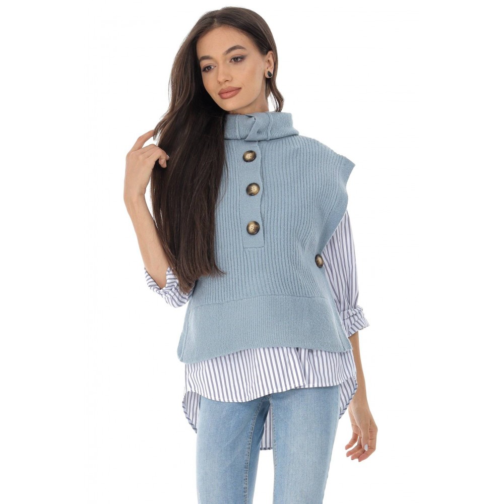 Thick sleeveless jumper Aimelia Br2498 in Light Blue with contrasting buttons