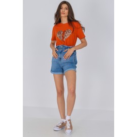 Denim shorts,Aimelia Tr437,in light Blue,with a paperbag waist.