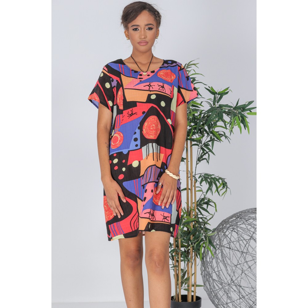 Abstract tunic Dress,Aimelia Dr4316,in a multicolour print.