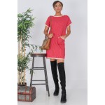 Shift Dress,Aimelia Dr4336, in Red with two front pockets.
