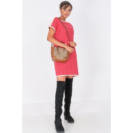 Shift Dress,Aimelia Dr4336, in Red with two front pockets.