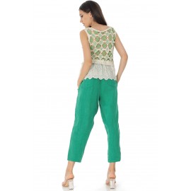 Crochet top, Aimelia Br2466, in Green/Cream , with a lace frill. 