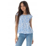 FLORAL CAP SLEEVE RELAXED T-SHIRT IN BLUE - AIMELIA - BR2591