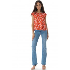FLORAL CAP SLEEVE RELAXED T-SHIRT IN ORANGE - AIMELIA - BR2592