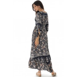 FLORAL EMPIRE A-LINE MAXI DRESS IN NAVY - AIMELIA - DR4569