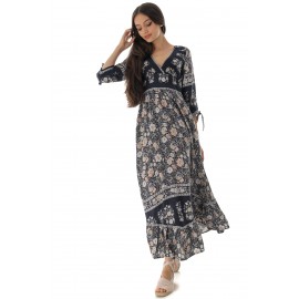 FLORAL EMPIRE A-LINE MAXI DRESS IN NAVY - AIMELIA - DR4569