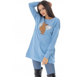 A casual T-shirt style dress, Aimelia Dr4367 in blue, with a teddy bear print.