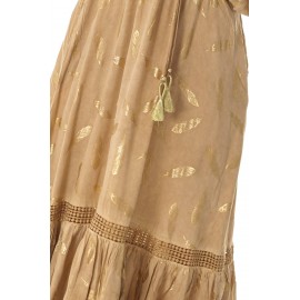 Boho style midi dress DR4628 Beige with a lace detailing 