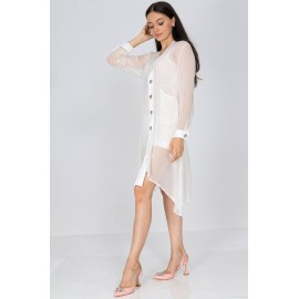 Delicate long blouse Aimelia BR2784 in White with pockets 