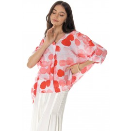 Casual oversight top in White/Coral - Aimelia BR2724
