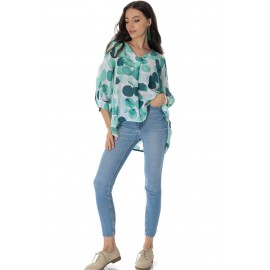 Casual oversized top in White/Green - Aimelia BR2723