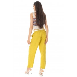 Casual trousers Aimelia Tr453, in Mustard,with a contrasting belt.