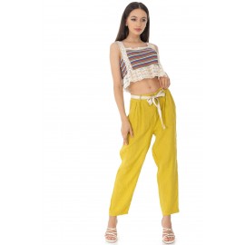 Casual trousers Aimelia Tr453, in Mustard,with a contrasting belt.