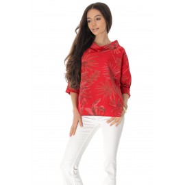 Chic oversized cotton top Aimelia Br2756 in Red, with a floral print