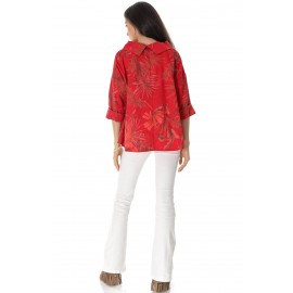 Chic oversized cotton top Aimelia Br2756 in Red, with a floral print