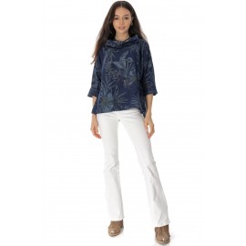 Chic oversized cotton top Aimelia Br2757, in Navy,with a floral print