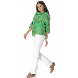 Chic oversized cotton top Aimelia Br2758 in Green with a floral print