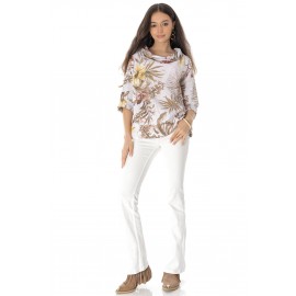Chic oversized cotton top Aimelia Br2759 in White, with a floral print