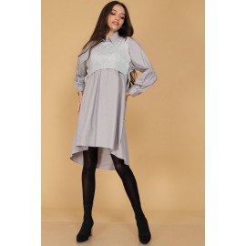 Chic oversized shirt dress Aimelia DR4498 Light Grey with a knitted bodice