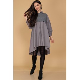 Chic oversized shirt dress Aimelia DR4500 Dk Grey with a knitted bodice