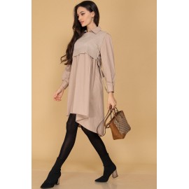 Chic oversized shirt dress Aimelia DR4501 Camel with a knitted bodice