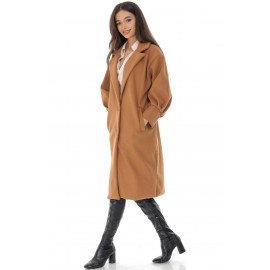 Classic coat Aimelia JR573 in Camel with puffed sleeves and pockets. 
