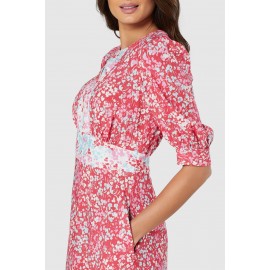 Closet London Pink Floral Print Tie Back A-Line Dress - Dr4515